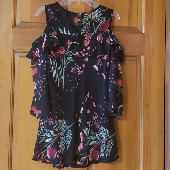 Roz & Ali Black Cold Shoulder Blouse Lined Size XS Women's EUC - Picture 5 of 5